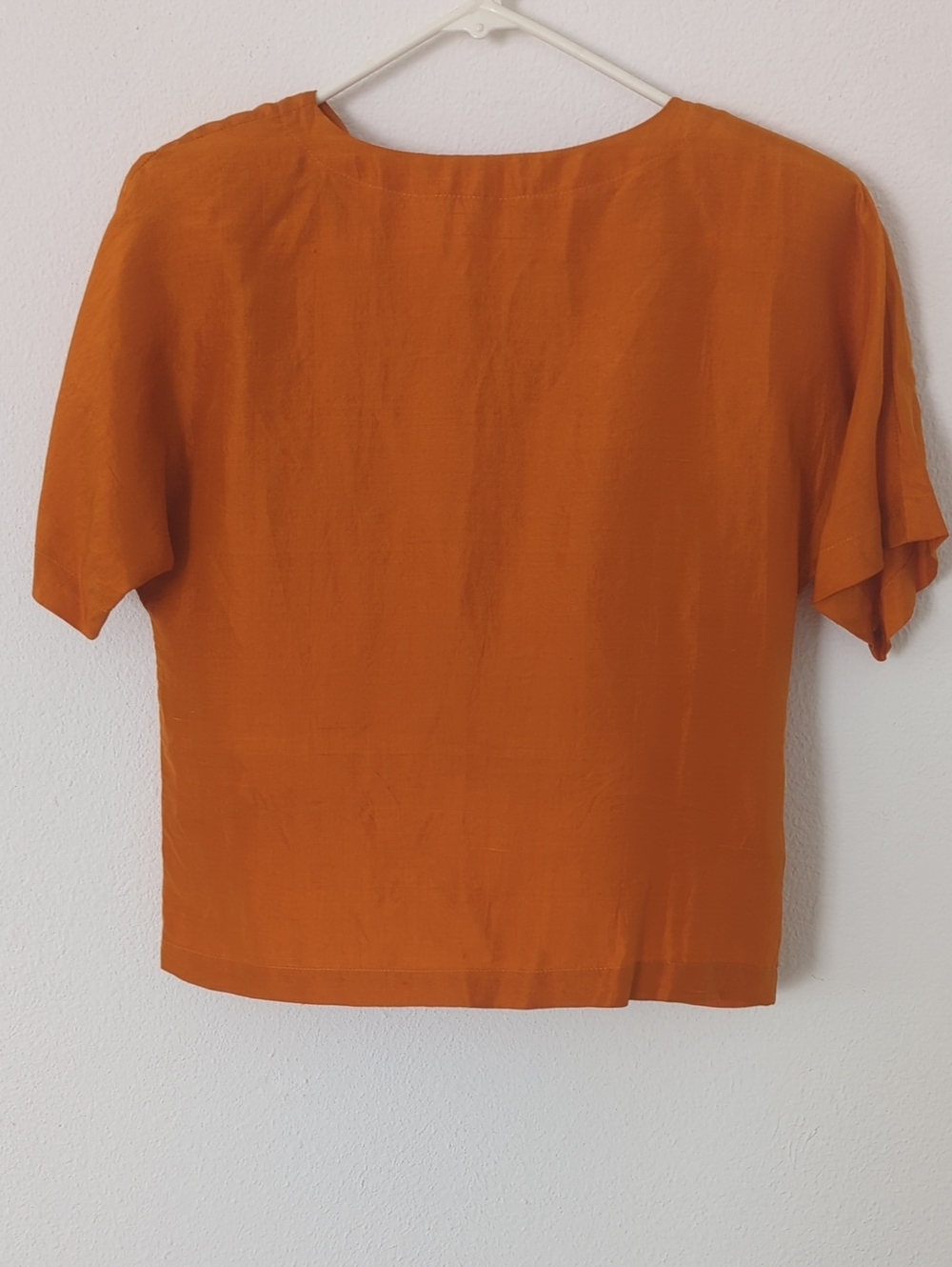 Karen Kane Short Sleeve Silk Blouse in Burnt Orange